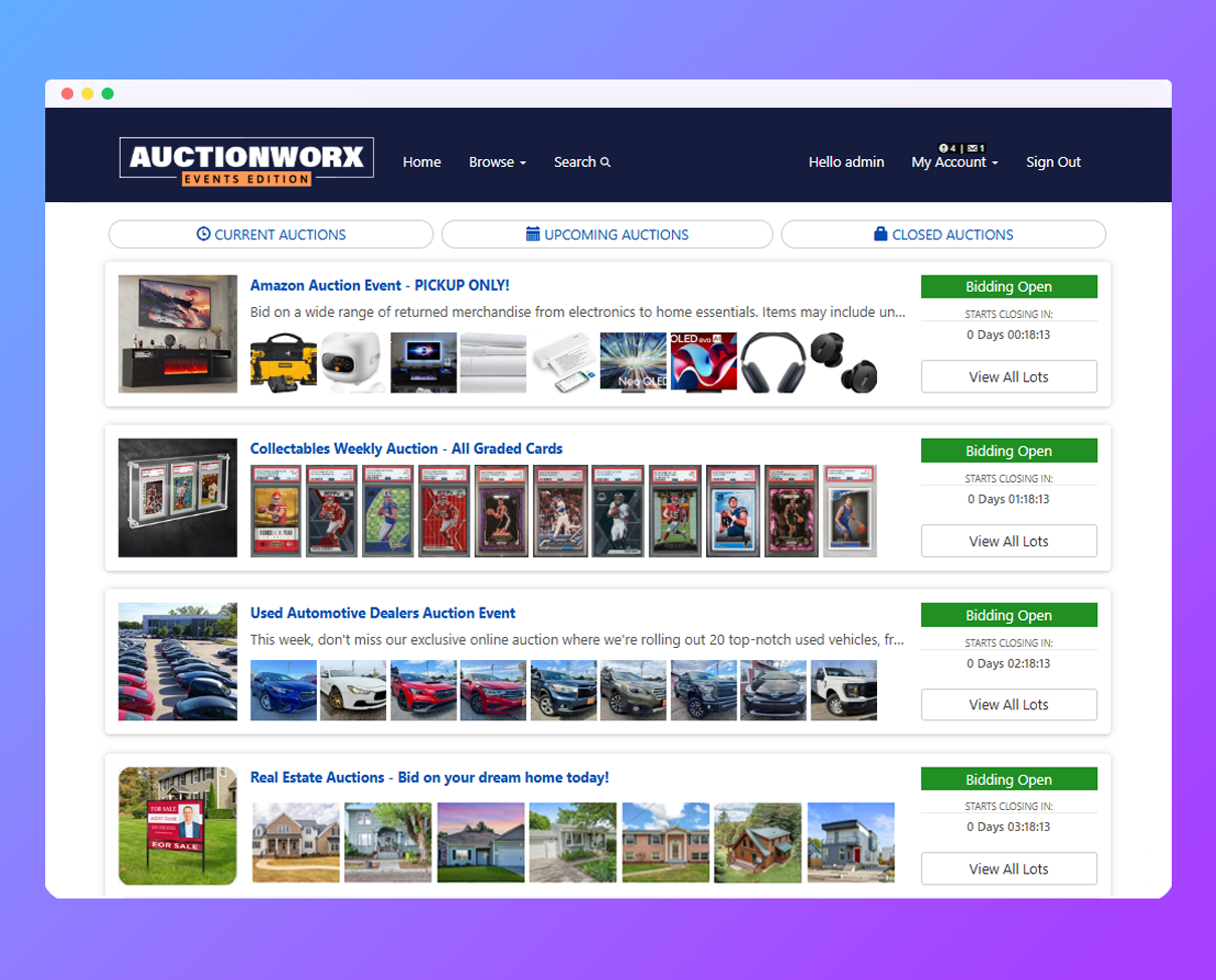 screenshot of AuctionWorx Events Edition